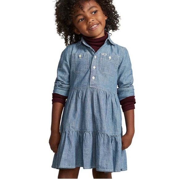 POLO RALPH LAUREN Little Girls and Toddler Girls Tiered Shirt Dress, SIZE 2 - Picture 2 of 14